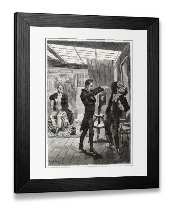 Framed Print : French spirit photographer Edouard Isidore Buguet (1840-1901) is cleared of evil fluids by a medium, before he takes a spirit photograph: he was convicted of fraud in 1874 Date: circa 1874 Framed Print : French spirit photographer Edouard Isidore Buguet (1840-1901) is cleared of evil fluids by a medium, before he takes a spirit photograph: he was convicted of fraud in 1874 Date: circa 1874