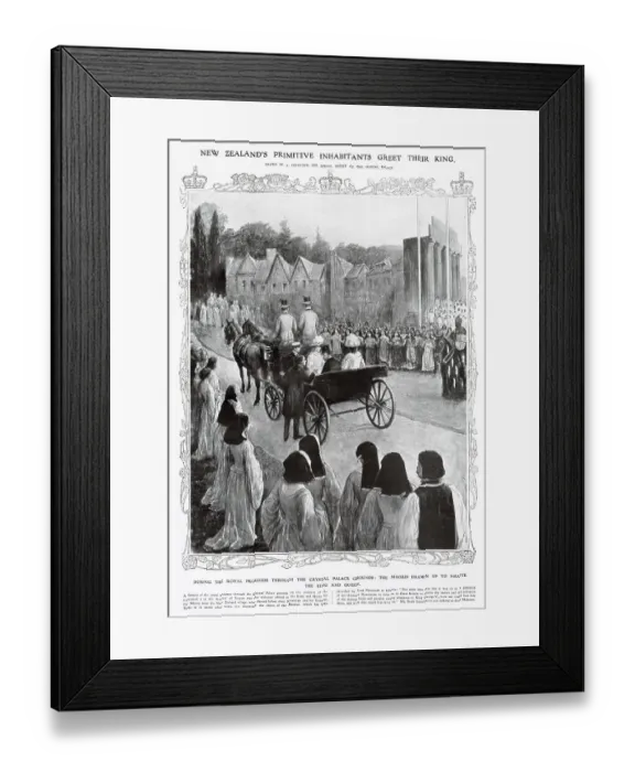 Framed Print : King George V travels to the Crystal Palace to see preparations for the Empire Festival. Whilst there he is met by Maoris. Date: 1911 Framed Print : King George V travels to the Crystal Palace to see preparations for the Empire Festival. Whilst there he is met by Maoris. Date: 1911