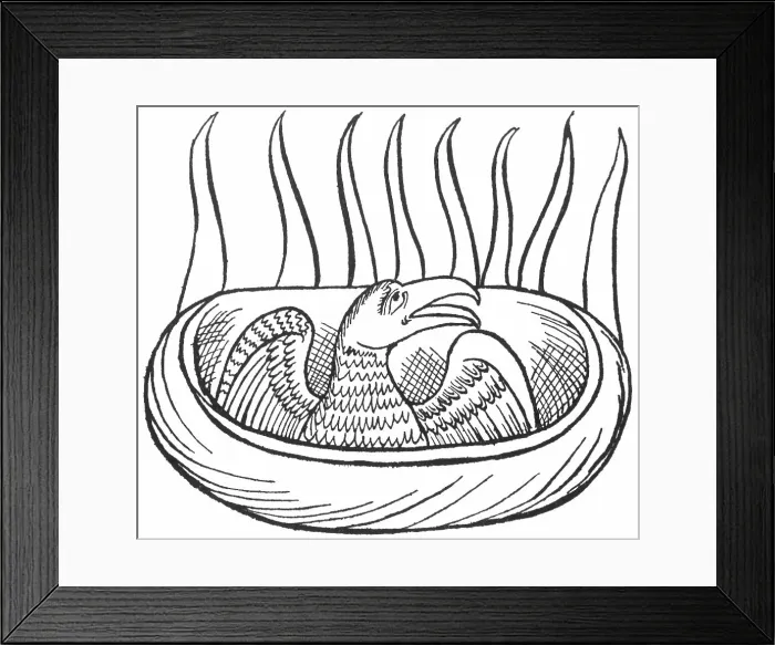 Framed Print : The Phoenix in its nest of spices, fanning the flames with its wings Framed Print : The Phoenix in its nest of spices, fanning the flames with its wings