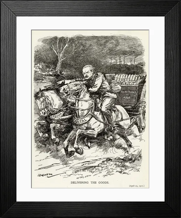 Framed Print : Cartoon, Delivering the Goods (Lloyd-George) Framed Print : Cartoon, Delivering the Goods (Lloyd-George)