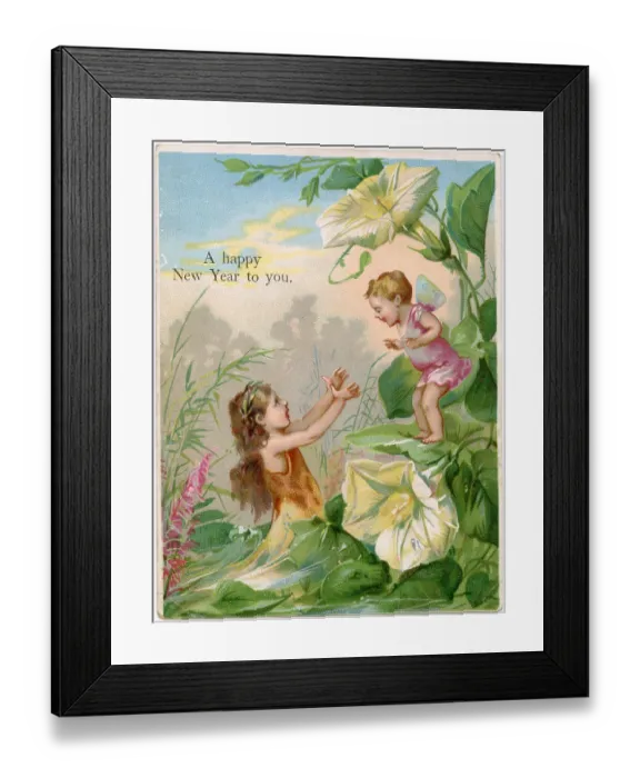Framed Print : A water nymph holds out her arms, inviting a small fairy to experience for herself the joys of a marine existence Date: circa 1880 Framed Print : A water nymph holds out her arms, inviting a small fairy to experience for herself the joys of a marine existence Date: circa 1880