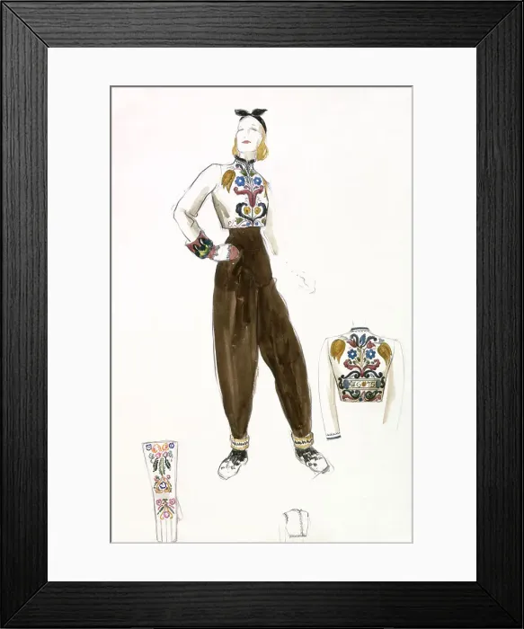 Framed Print : Ski outfit, based on a traditional Austrian folk pattern with an embroidered top, designed for Hello Date: 1930s Framed Print : Ski outfit, based on a traditional Austrian folk pattern with an embroidered top, designed for Hello Date: 1930s