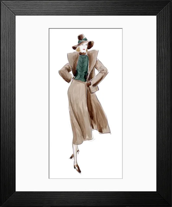 Framed Print : The Autumn look. City day wear set consisting of wing-type collared coat with matching skirt and hat. Date: 1934 Framed Print : The Autumn look. City day wear set consisting of wing-type collared coat with matching skirt and hat. Date: 1934