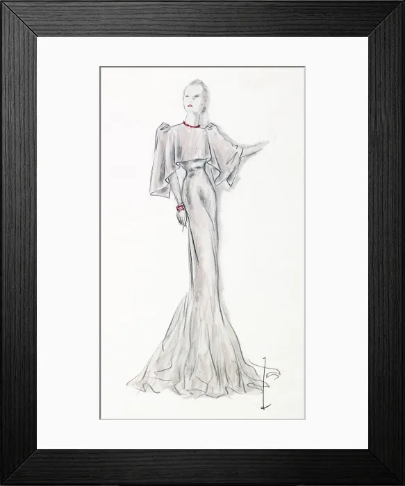 Framed Print : Evening dress in grey for Saks Fifth Avenue Date: 1934 Framed Print : Evening dress in grey for Saks Fifth Avenue Date: 1934