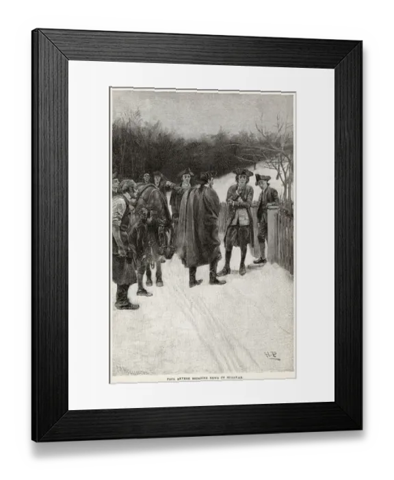 Framed Print : Paul Revere tells Sullivan news which leads him to attack Fort William & Mary Date: 13 December 1774 Framed Print : Paul Revere tells Sullivan news which leads him to attack Fort William & Mary Date: 13 December 1774