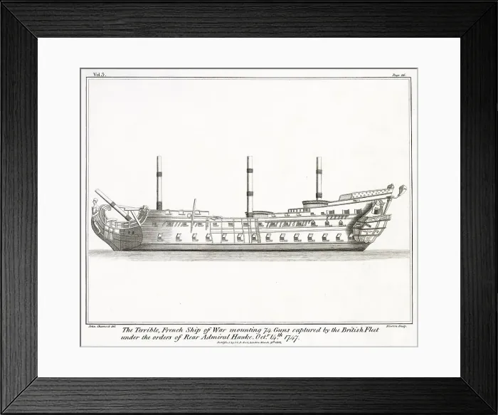 Framed Print : The French warship, Terrible. She was captured by the British in 1747 by Admiral Hawke. Date: circa 1750 Framed Print : The French warship, Terrible. She was captured by the British in 1747 by Admiral Hawke. Date: circa 1750