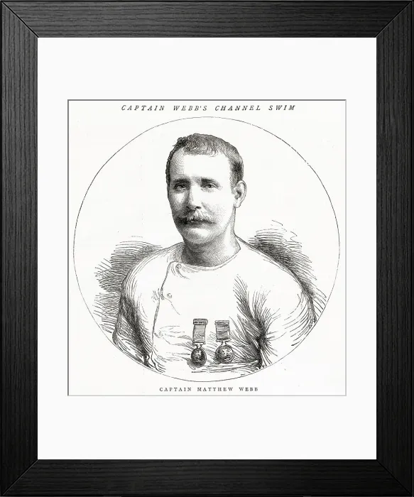 Framed Print : Captain Matthew WEBB (1848 - 1883), who on 24 August 1875 was the first person to swim the English Channel Date: 1875 Framed Print : Captain Matthew WEBB (1848 - 1883), who on 24 August 1875 was the first person to swim the English Channel Date: 1875