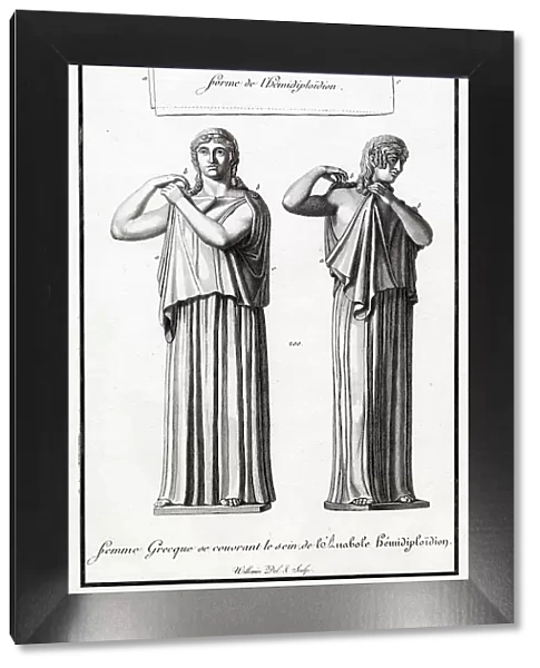 A woman of ancient Greece buttons up her HEMIDIPLOIDION Date: ancient Greece