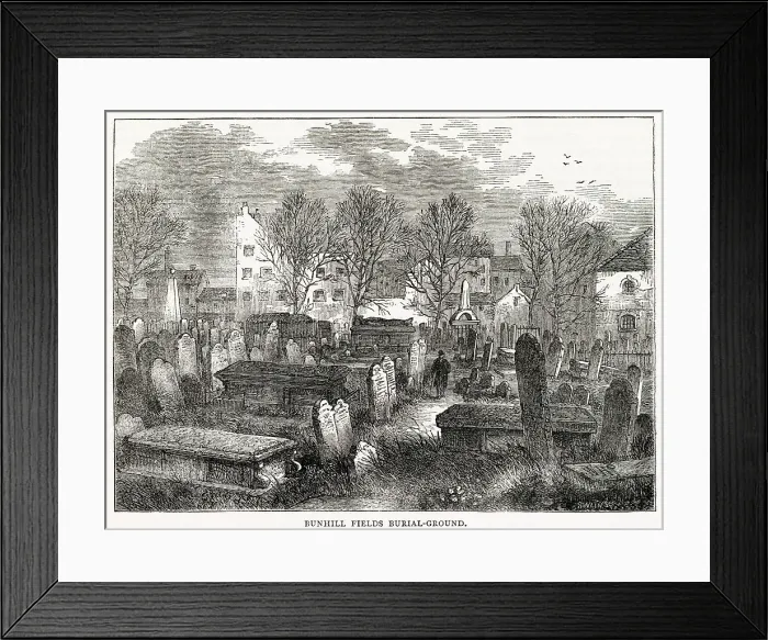 Framed Print : Cluttered rows of tombstones at Bunhill Fields burial- ground, London Framed Print : Cluttered rows of tombstones at Bunhill Fields burial- ground, London