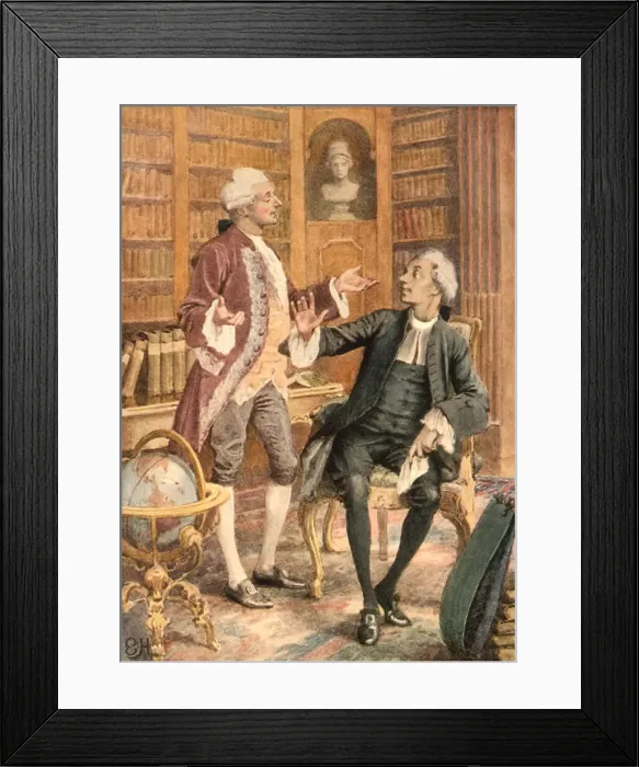 Framed Print : Yorick discusses France with the Count at Versailles. Date: First published: 1768 Framed Print : Yorick discusses France with the Count at Versailles. Date: First published: 1768