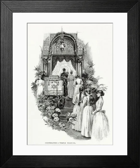 Framed Print : The Jews in New York Girls going to CONFIRMATION, Temple Emanuel. Date: 1892 Framed Print : The Jews in New York Girls going to CONFIRMATION, Temple Emanuel. Date: 1892