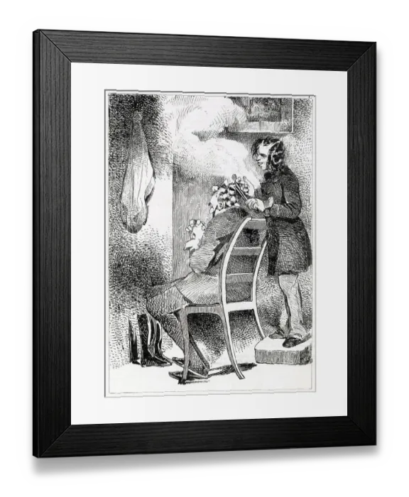 Framed Print : A French barber puts his male client's hair into curling papers Date: 1840 Framed Print : A French barber puts his male client's hair into curling papers Date: 1840