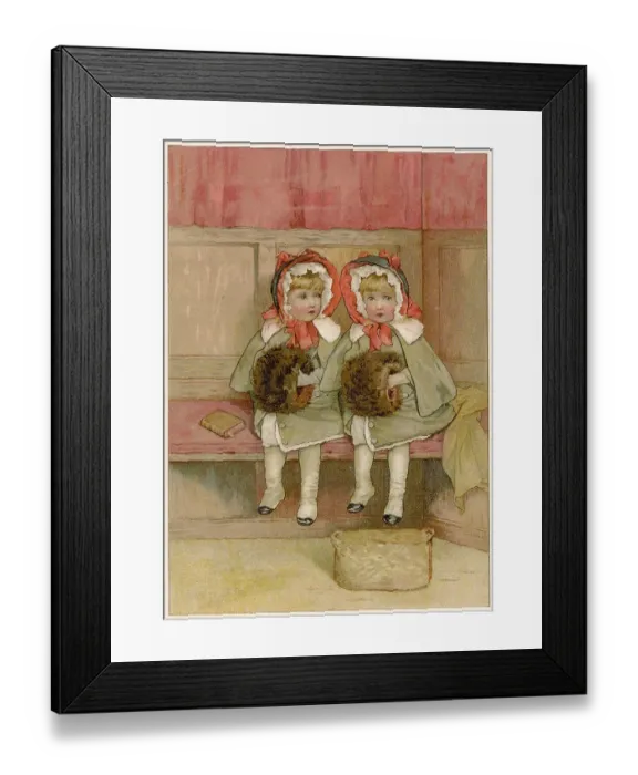 Framed Print : Two little girls, well wrapped up against the cold, hear their first sermon in the village church Date: 1886 Framed Print : Two little girls, well wrapped up against the cold, hear their first sermon in the village church Date: 1886