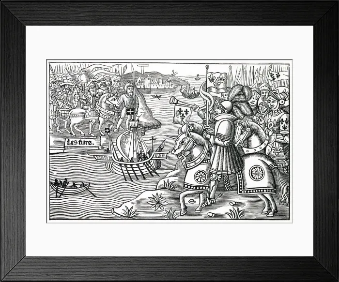 Framed Print : EIGHTH CRUSADE Louis IX lands at Carthage, whence he will advance to Tunis where he will die of the plague Date: 1270 Framed Print : EIGHTH CRUSADE Louis IX lands at Carthage, whence he will advance to Tunis where he will die of the plague Date: 1270