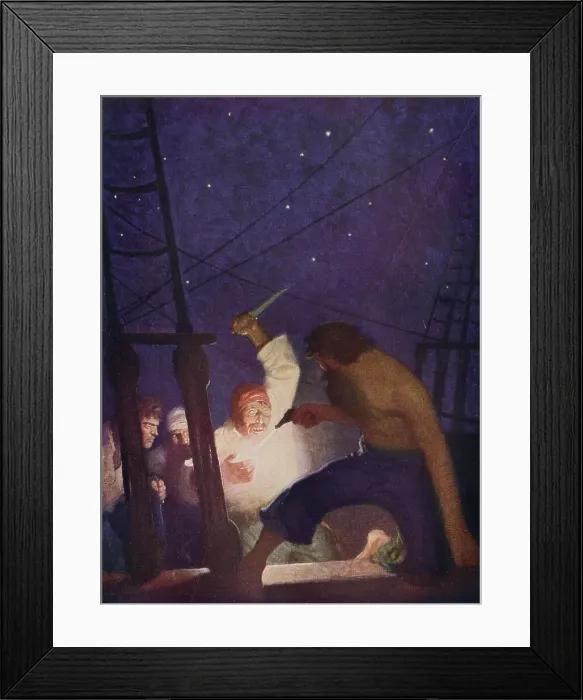 Framed Print : THE MYSTERIOUS ISLAND Ayrton fights the pirates Date: 1874 Framed Print : THE MYSTERIOUS ISLAND Ayrton fights the pirates Date: 1874