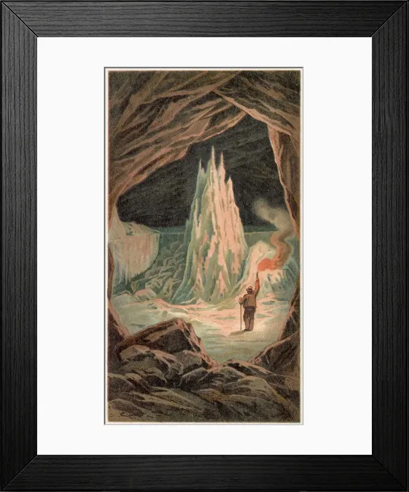 Framed Print : Stalagmite of ice in the cave at Beilstein in Syria seen in 1889 (Austria) Date: 1889 Framed Print : Stalagmite of ice in the cave at Beilstein in Syria seen in 1889 (Austria) Date: 1889