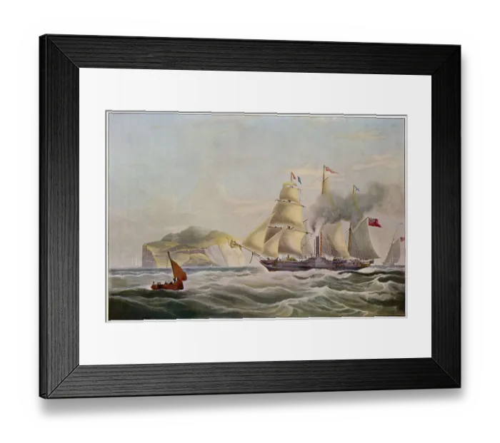 Framed Print : Captained by William Bain, the early steamship is depicted passing the Bass Rock on her way to Edinburgh Date: 1834 Framed Print : Captained by William Bain, the early steamship is depicted passing the Bass Rock on her way to Edinburgh Date: 1834