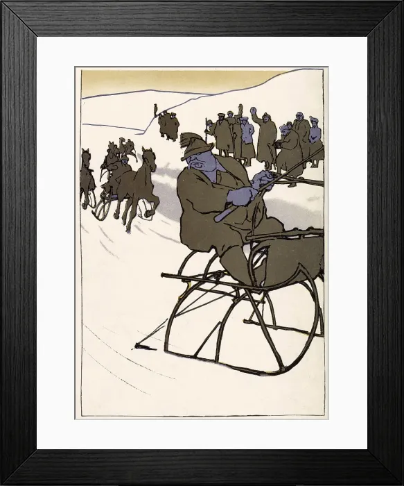 Framed Print : Racing horse-drawn sleighs. Date: 1909 Framed Print : Racing horse-drawn sleighs. Date: 1909