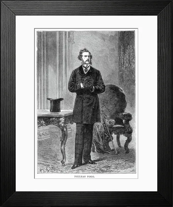 Framed Print : Phileas Fogg is the protagonist in the 1872 Jules Verne novel Around the World in Eighty Days. Date: 1872 Framed Print : Phileas Fogg is the protagonist in the 1872 Jules Verne novel Around the World in Eighty Days. Date: 1872