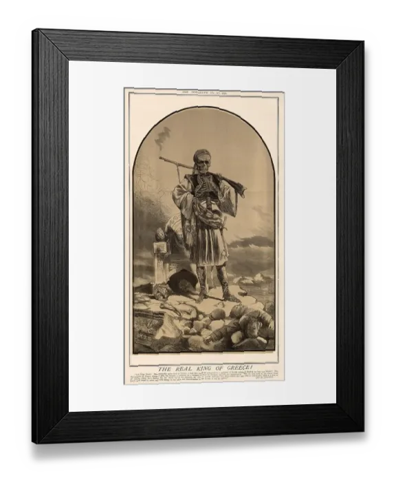 Framed Print : Cartoon, Death, the real King of Greece. Date: 1870 Framed Print : Cartoon, Death, the real King of Greece. Date: 1870