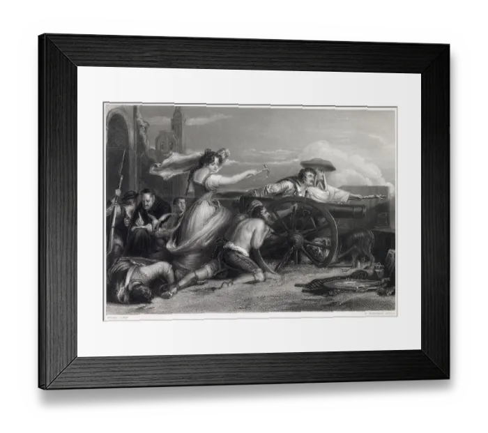 Framed Print : SIEGE OF SARAGOSSA Agostina, the Maid of Saragossa rallies her fellow- citizens to resist the French, but in vain, the city is taken 21 February 1809 Date: Dec 1808 - Feb 1809 Framed Print : SIEGE OF SARAGOSSA Agostina, the Maid of Saragossa rallies her fellow- citizens to resist the French, but in vain, the city is taken 21 February 1809 Date: Dec 1808 - Feb 1809
