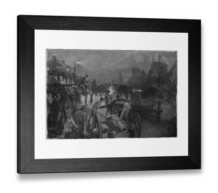 Framed Print : The Retreat from Long island. Washington superintending the transfer of troops across the East River. Date: 1776 Framed Print : The Retreat from Long island. Washington superintending the transfer of troops across the East River. Date: 1776