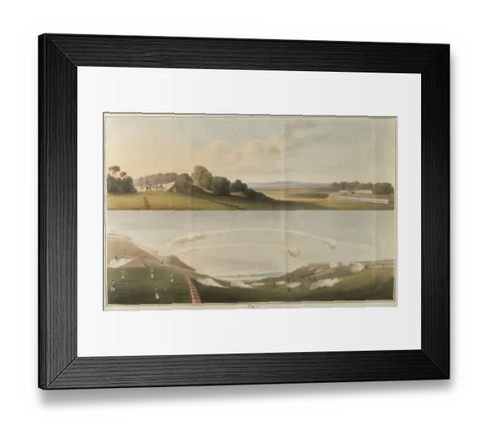 Framed Print : Troops lie in wait for the purpose of a rocket ambush; and Congreve rockets used for defence of an army post Date: 1827 Framed Print : Troops lie in wait for the purpose of a rocket ambush; and Congreve rockets used for defence of an army post Date: 1827