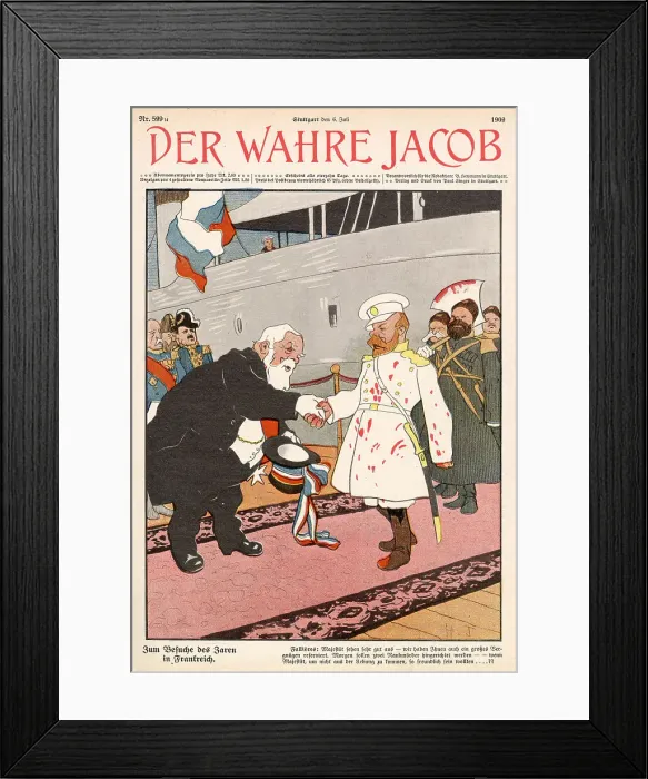 Framed Print : The bloodstained Tsar is welcomed in France. Date: 1909 Framed Print : The bloodstained Tsar is welcomed in France. Date: 1909