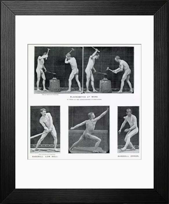 Framed Print : Various shots of blacksmiths and athletes. Date: 1887 Framed Print : Various shots of blacksmiths and athletes. Date: 1887