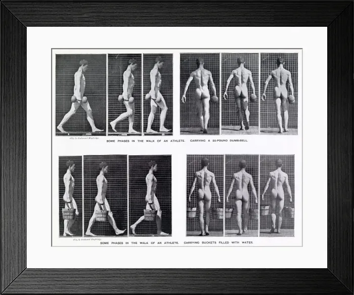 Framed Print : Sequences of a man carrying - first a 20 kg dumb-bell, second a full bucket. Date: 1887 Framed Print : Sequences of a man carrying - first a 20 kg dumb-bell, second a full bucket. Date: 1887