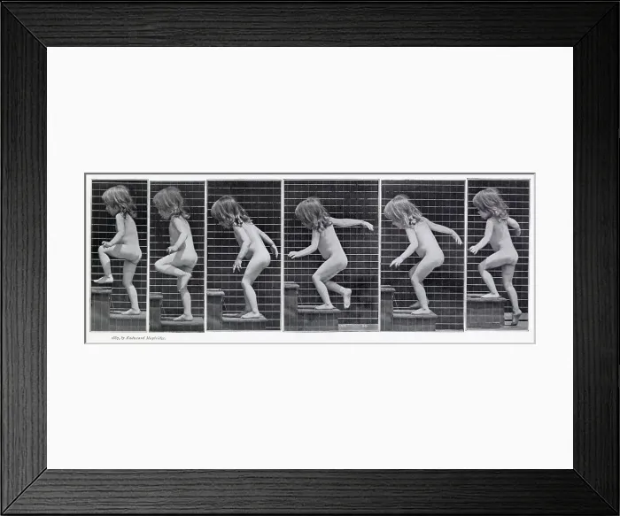 Framed Print : Sequence of a small child climbing steps. Date: 1887 Framed Print : Sequence of a small child climbing steps. Date: 1887