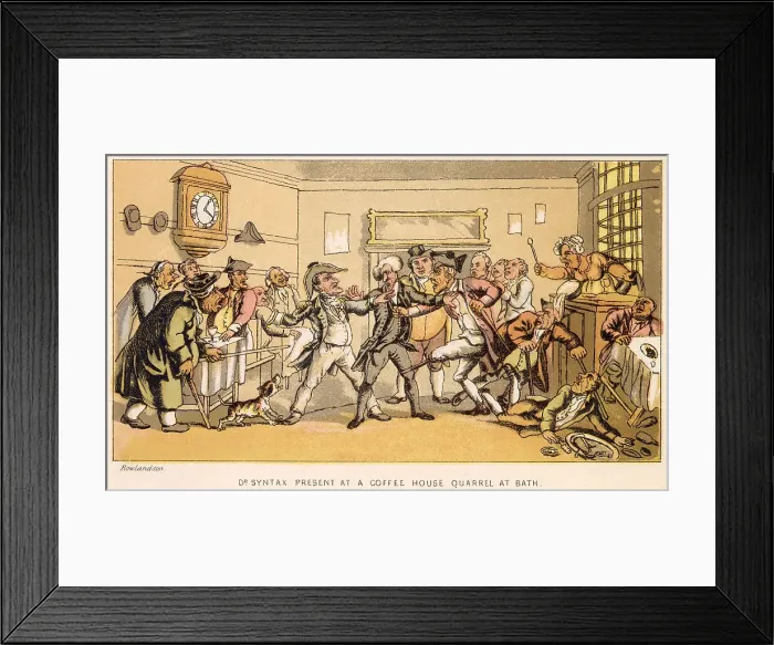 Framed Print : Dr Syntax present at a coffee house quarrel at Bath. Date: 1820 Framed Print : Dr Syntax present at a coffee house quarrel at Bath. Date: 1820