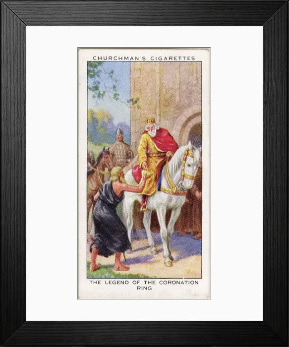 Framed Print : THE CORONATION RING - Edward the Confessor giving a ring to a beggar (in fact St John the Evangelist in disguise); a ring representing this one has been used at Coronations ever since Framed Print : THE CORONATION RING - Edward the Confessor giving a ring to a beggar (in fact St John the Evangelist in disguise); a ring representing this one has been used at Coronations ever since