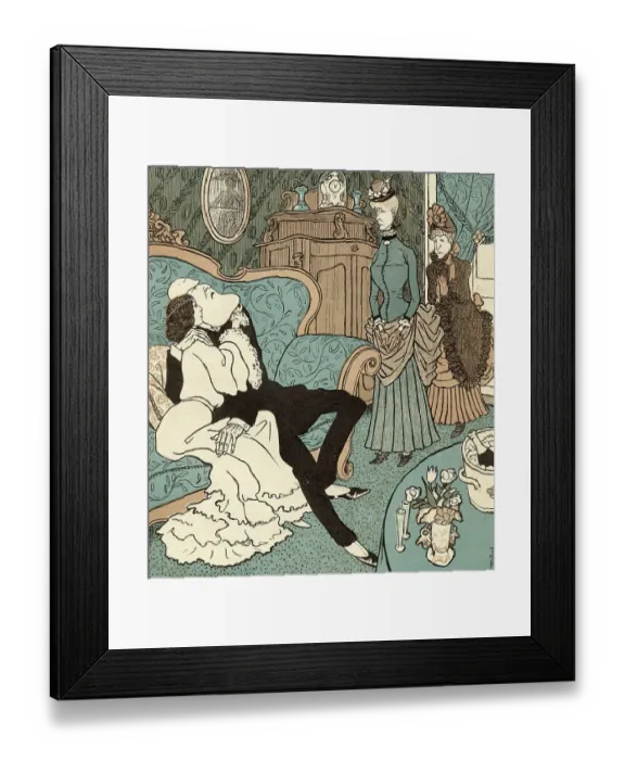 Framed Print : LEOPOLD II King of Belgium with his friend Cleo Merode: his daughters ask, can they have her clothes when she's finished with them? Date: 1835 - 1909 Framed Print : LEOPOLD II King of Belgium with his friend Cleo Merode: his daughters ask, can they have her clothes when she's finished with them? Date: 1835 - 1909