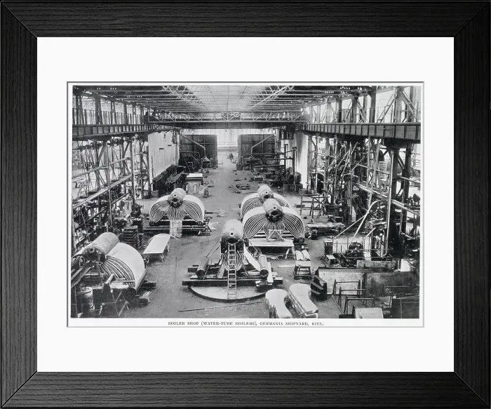 Framed Print : The Boiler shop (Water-tube boilers) at the Germania Shipyard, Kiel. Date: 1902 Framed Print : The Boiler shop (Water-tube boilers) at the Germania Shipyard, Kiel. Date: 1902