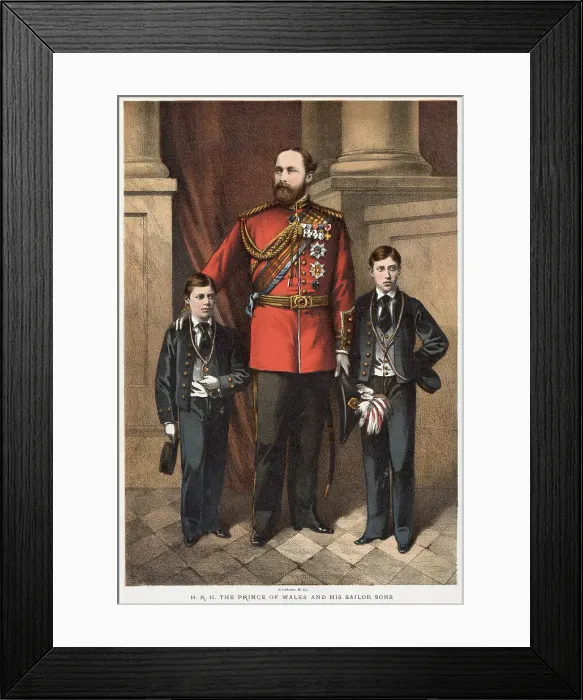 Framed Print : Prince of Wales (later Edward VII) (1841 - 1910), with his two eldest sons who were young sailors, Prince George, (left) and Prince Albert Victor (right) Framed Print : Prince of Wales (later Edward VII) (1841 - 1910), with his two eldest sons who were young sailors, Prince George, (left) and Prince Albert Victor (right)