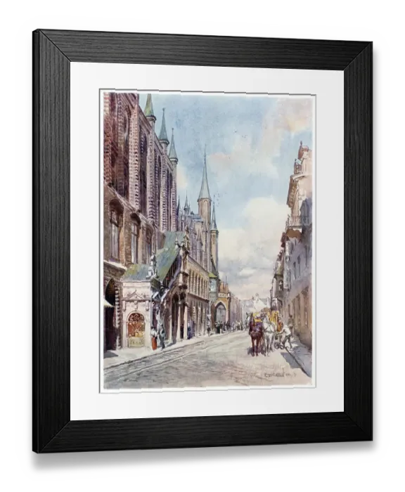 Framed Print : Lubeck: street scene, with town hall Date: 1912 Framed Print : Lubeck: street scene, with town hall Date: 1912