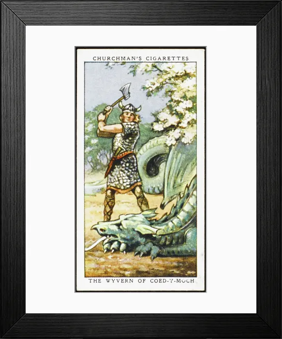 Framed Print : The people of Coed-y-Moch, Wales, found the wyvern a terrible nuisance, eating their flocks and so on : but the valiant youth Meredydd beheaded it with one stroke Framed Print : The people of Coed-y-Moch, Wales, found the wyvern a terrible nuisance, eating their flocks and so on : but the valiant youth Meredydd beheaded it with one stroke