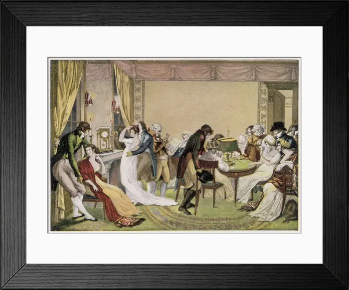 Framed Print : A group of wealthy Parisians enjoy an evening party, which includes conversation and gambling. Date: circa 1805 Framed Print : A group of wealthy Parisians enjoy an evening party, which includes conversation and gambling. Date: circa 1805