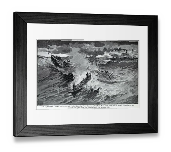 Framed Print : When this ship is destroyed in a storm the crew take to the boats and are rescued, but the hull travels 8000 km without them ! Date: 1895 Framed Print : When this ship is destroyed in a storm the crew take to the boats and are rescued, but the hull travels 8000 km without them ! Date: 1895