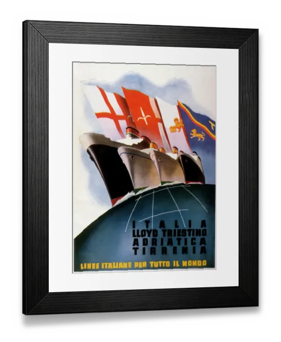 Framed Print : The Italian shipping line Lloyd Tristino continues to invite you to enjoy a trip on the Adriatic (where invasion, counter-invasion, revolt and civil war are now occurring). Date: 1940 Framed Print : The Italian shipping line Lloyd Tristino continues to invite you to enjoy a trip on the Adriatic (where invasion, counter-invasion, revolt and civil war are now occurring). Date: 1940