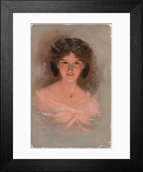 Framed Print : A pretty young woman in a pink dress, her face illuminated by lamplight. Date: 1911 Framed Print : A pretty young woman in a pink dress, her face illuminated by lamplight. Date: 1911
