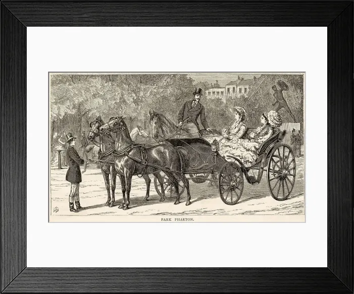 Framed Print : Ladies drive in Hyde Park, London, in their appropriately named PARK PHAETON. Date: 1872 Framed Print : Ladies drive in Hyde Park, London, in their appropriately named PARK PHAETON. Date: 1872