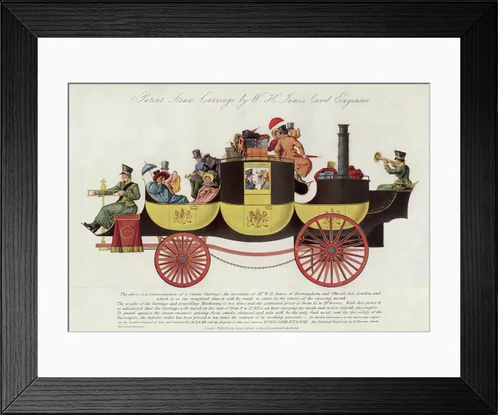 Framed Print : William Henry James project is just one of many ingenious devices whereby the power of steam is harnessed to road transportation. Date: 1828 Framed Print : William Henry James project is just one of many ingenious devices whereby the power of steam is harnessed to road transportation. Date: 1828