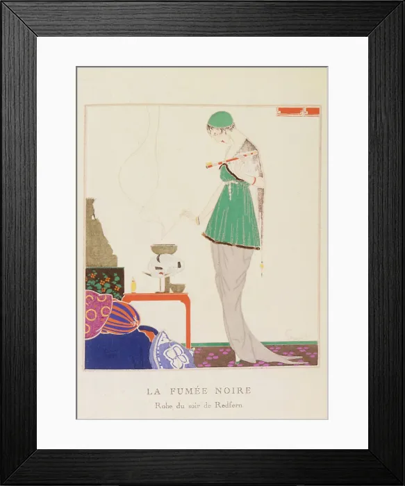 Framed Print : Tunic dress by Redfern with a draped tango skirt with a train, a jade green fur trimmed tunic & skullcap. A long tassel descends from the back of the dress. Date: 1914 Framed Print : Tunic dress by Redfern with a draped tango skirt with a train, a jade green fur trimmed tunic & skullcap. A long tassel descends from the back of the dress. Date: 1914