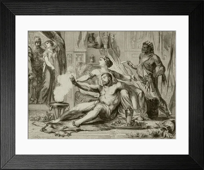 Framed Print : Delilah has Samson's hair cut whilst he sleeps, and so robs him of his strength and delivers him into the hands of the Philistines Framed Print : Delilah has Samson's hair cut whilst he sleeps, and so robs him of his strength and delivers him into the hands of the Philistines