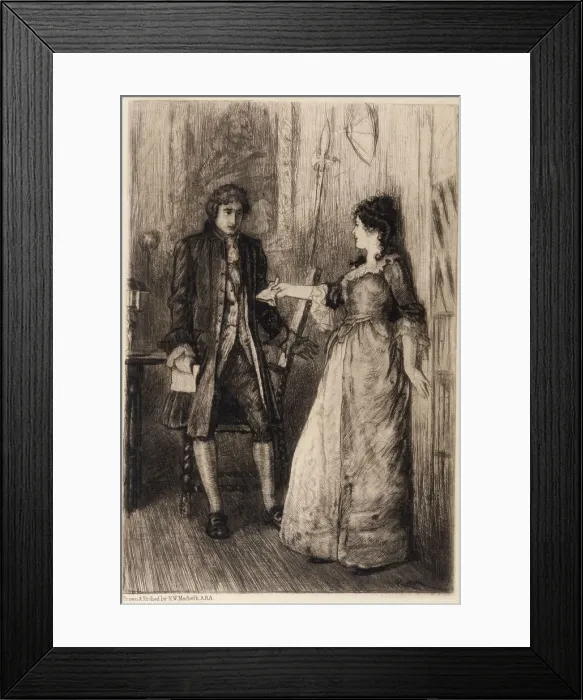 Framed Print : Rob Roy by Walter Scott. Diana Vernon and Frank: the glove scene. Date: First published: 1818 Framed Print : Rob Roy by Walter Scott. Diana Vernon and Frank: the glove scene. Date: First published: 1818