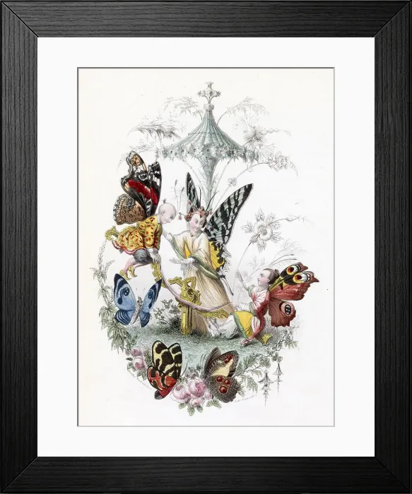 Framed Print : Anthropomorphised lepidoptera a la Chinoise. Date: circa 1840 Framed Print : Anthropomorphised lepidoptera a la Chinoise. Date: circa 1840