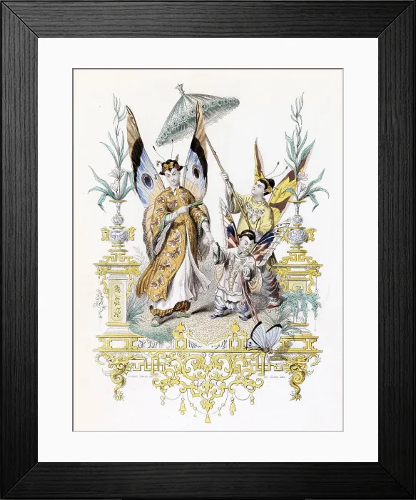 Framed Print : Anthropomorphised lepidoptera Chinese style. Date: circa 1840 Framed Print : Anthropomorphised lepidoptera Chinese style. Date: circa 1840