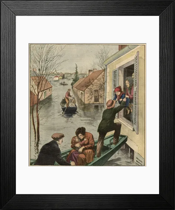 Framed Print : The river Loire overflows its banks in France, forcing people to travel the flooded roads by boat Date: 1923 Framed Print : The river Loire overflows its banks in France, forcing people to travel the flooded roads by boat Date: 1923